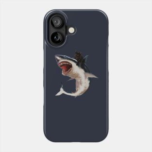 Funny Black Cat Riding a Shark, Cat Lover Phone Case