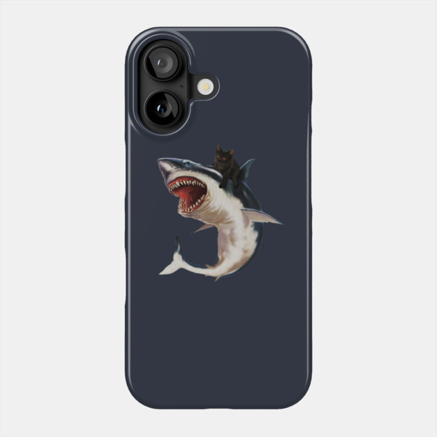 Funny Black Cat Riding a Shark, Cat Lover Phone Case by logiamerch