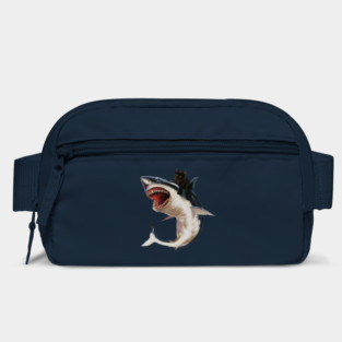Funny Black Cat Riding a Shark, Cat Lover Bag