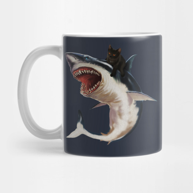 Funny Black Cat Riding a Shark, Cat Lover by logiamerch
