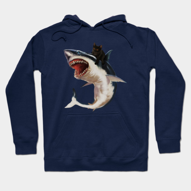 Funny Black Cat Riding a Shark, Cat Lover Hoodie by logiamerch
