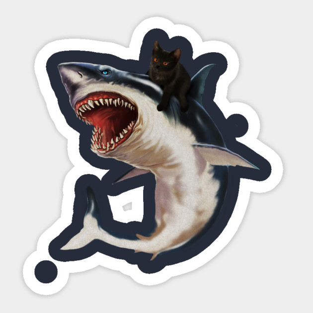 Funny Black Cat Riding a Shark, Cat Lover Magnet by logiamerch
