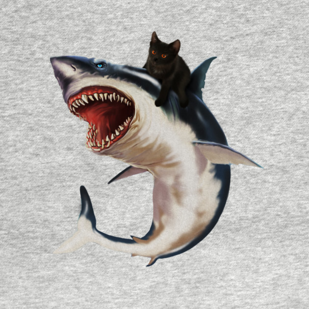 Funny Black Cat Riding a Shark, Cat Lover by logiamerch