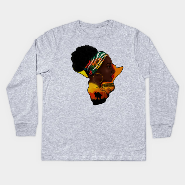 Africa Map, African Woman, Safari Love Africa Kids Long Sleeve T-Shirt by logiamerch