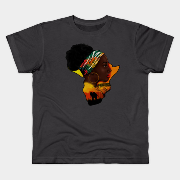 Africa Map, African Woman, Safari Love Africa Kids T-Shirt by logiamerch