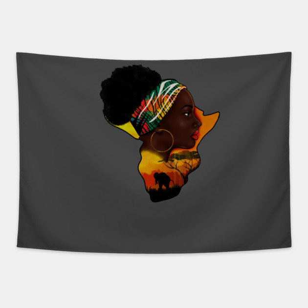 Africa Map, African Woman, Safari Love Africa Tapestry by logiamerch