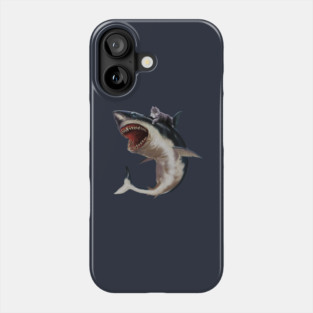 Funny Maine Coon Cat Riding Shark, Cat Lover Phone Case