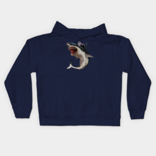 Funny Maine Coon Cat Riding Shark, Cat Lover Kids Hoodie