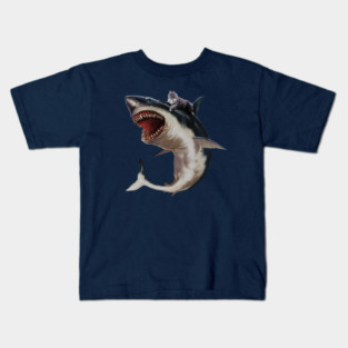 Funny Maine Coon Cat Riding Shark, Cat Lover Kids T-Shirt