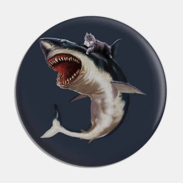 Funny Maine Coon Cat Riding Shark, Cat Lover Pin by logiamerch