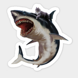 Funny Maine Coon Cat Riding Shark, Cat Lover Sticker