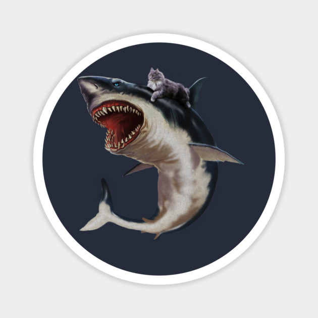 Funny Maine Coon Cat Riding Shark, Cat Lover Magnet by logiamerch