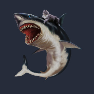 Funny Maine Coon Cat Riding Shark, Cat Lover T-Shirt