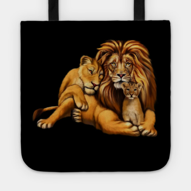 African Lion Family, Lioness, Lion and Cub Tote by logiamerch