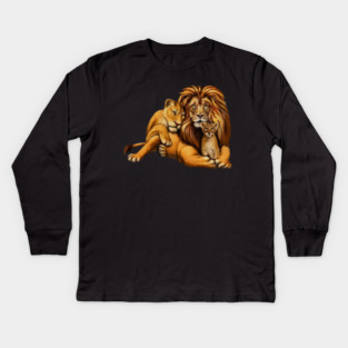 African Lion Family, Lioness, Lion and Cub Kids Long Sleeve T-Shirt