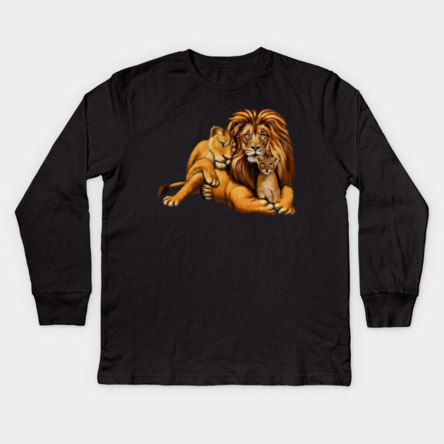 African Lion Family, Lioness, Lion and Cub Kids Long Sleeve T-Shirt by logiamerch