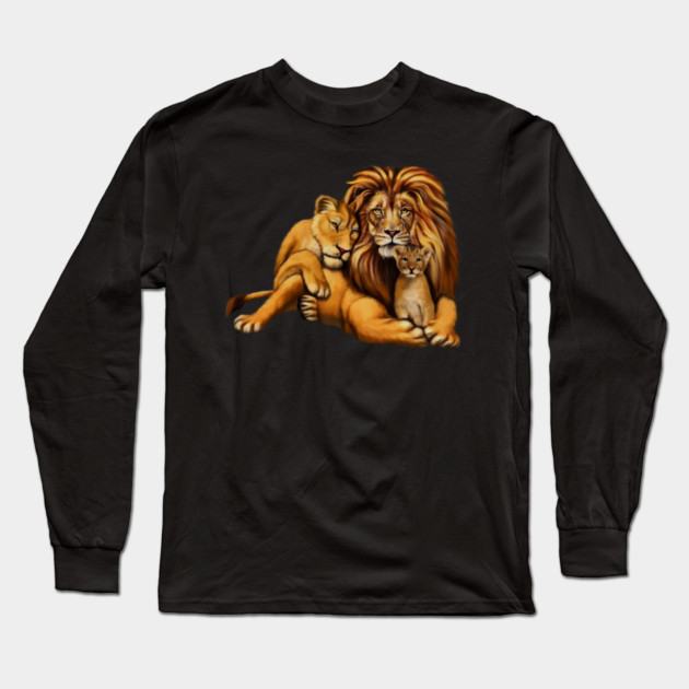 African Lion Family, Lioness, Lion and Cub Long Sleeve T-Shirt by logiamerch