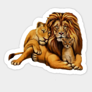 African Lion Family, Lioness, Lion and Cub Sticker