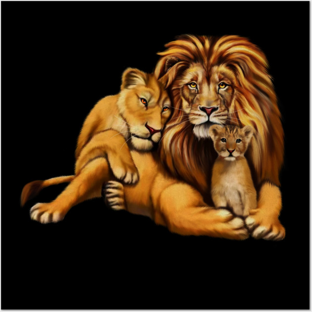 African Lion Family, Lioness, Lion and Cub Wall Art by logiamerch