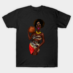 African Woman Holding a Pot, Traditional African Style T-Shirt