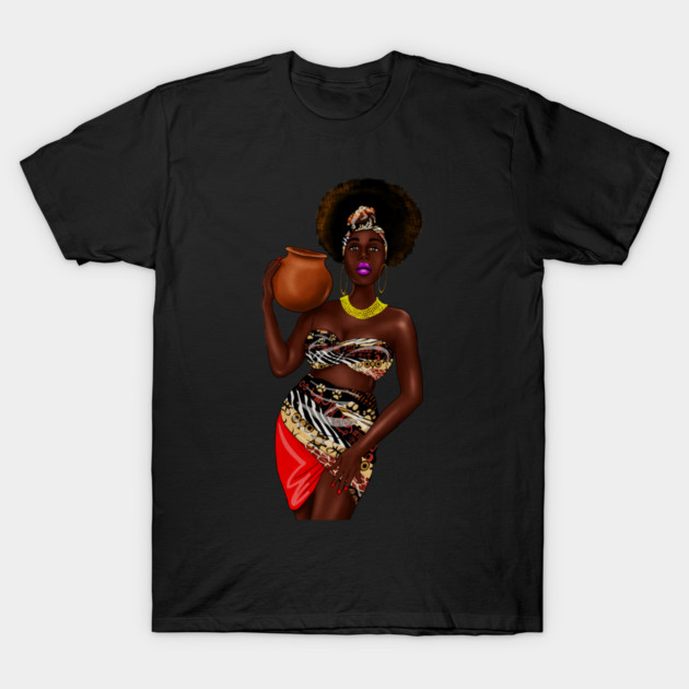 African Woman Holding a Pot, Traditional African Style T-Shirt by logiamerch