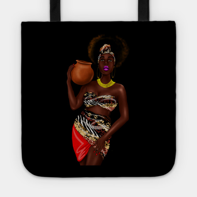 African Woman Holding a Pot, Traditional African Style Tote by logiamerch