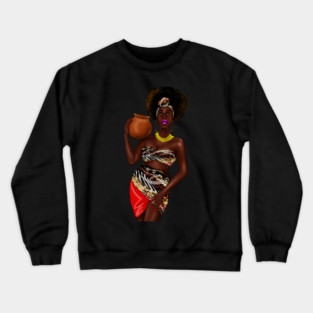 African Woman Holding a Pot, Traditional African Style Crewneck Sweatshirt