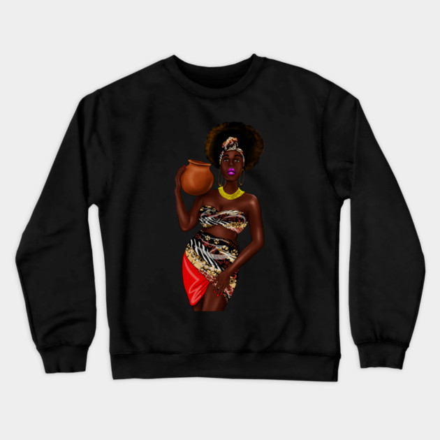 African Woman Holding a Pot, Traditional African Style Crewneck Sweatshirt by logiamerch