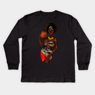 African Woman Holding a Pot, Traditional African Style Kids Long Sleeve T-Shirt