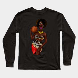 African Woman Holding a Pot, Traditional African Style Long Sleeve T-Shirt