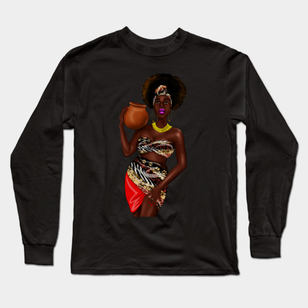 African Woman Holding a Pot, Traditional African Style Long Sleeve T-Shirt by logiamerch