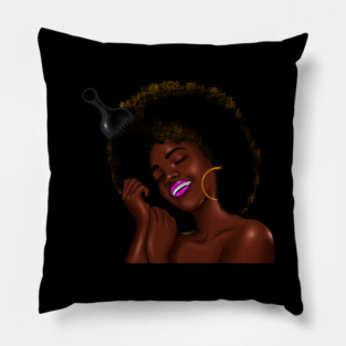 Afro Woman with Comb in her Hair, African Woman Pillow