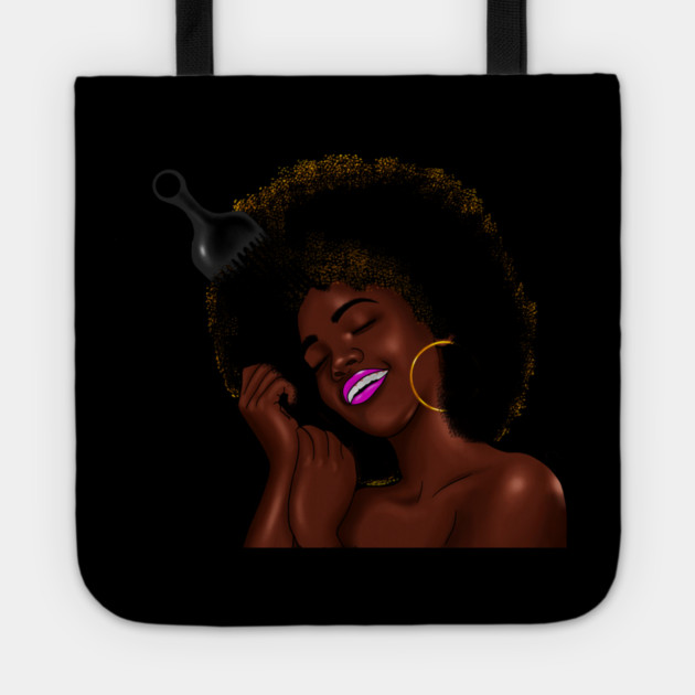 Afro Woman with Comb in her Hair, African Woman Tote by logiamerch