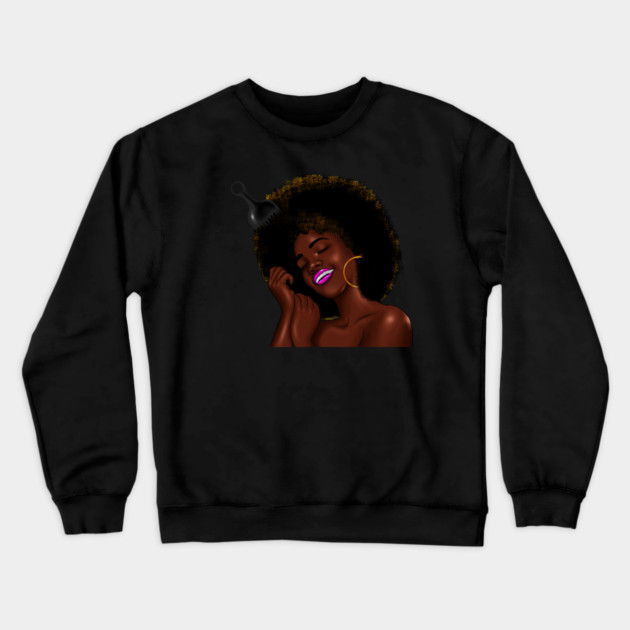 Afro Woman with Comb in her Hair, African Woman Crewneck Sweatshirt by logiamerch