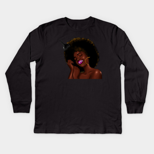Afro Woman with Comb in her Hair, African Woman Kids Long Sleeve T-Shirt by logiamerch