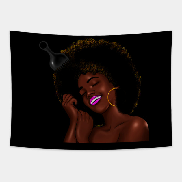 Afro Woman with Comb in her Hair, African Woman Tapestry by logiamerch