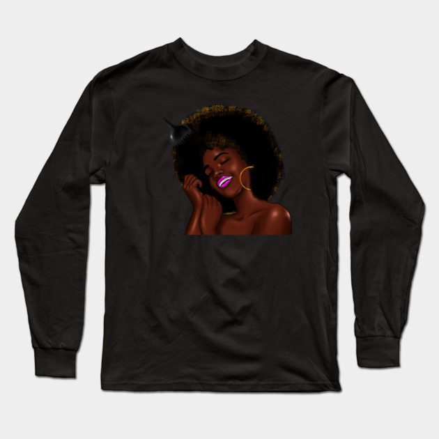 Afro Woman with Comb in her Hair, African Woman Long Sleeve T-Shirt by logiamerch