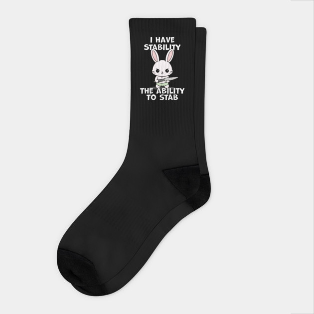 I Have Stability The Ability To Stab Kawaii Bunny Socks by belownormal