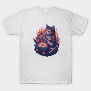 Fantasy cat eating ramen illustration T-Shirt