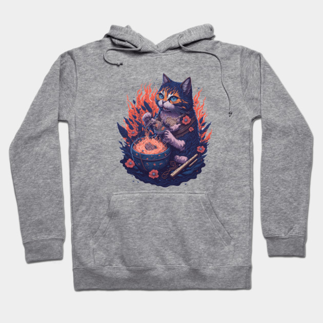 Fantasy cat eating ramen illustration Hoodie by DrollDrifter