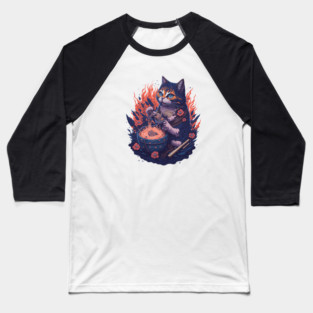 Fantasy cat eating ramen illustration Baseball T-Shirt
