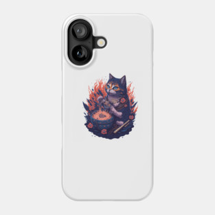 Fantasy cat eating ramen illustration Phone Case