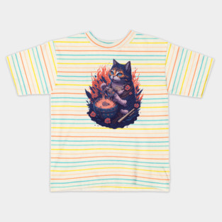 Fantasy cat eating ramen illustration Kids T-Shirt