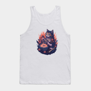 Fantasy cat eating ramen illustration Tank Top