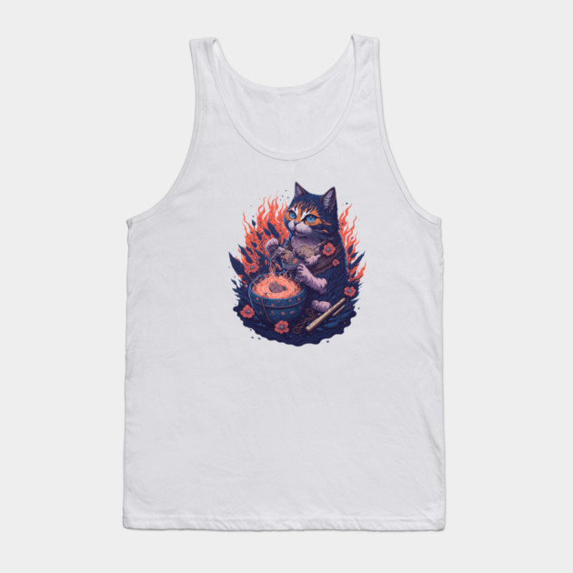 Fantasy cat eating ramen illustration Tank Top by DrollDrifter