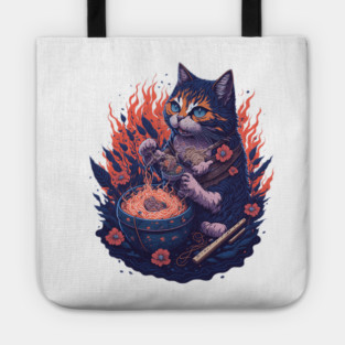 Fantasy cat eating ramen illustration Tote