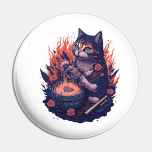 Fantasy cat eating ramen illustration Pin