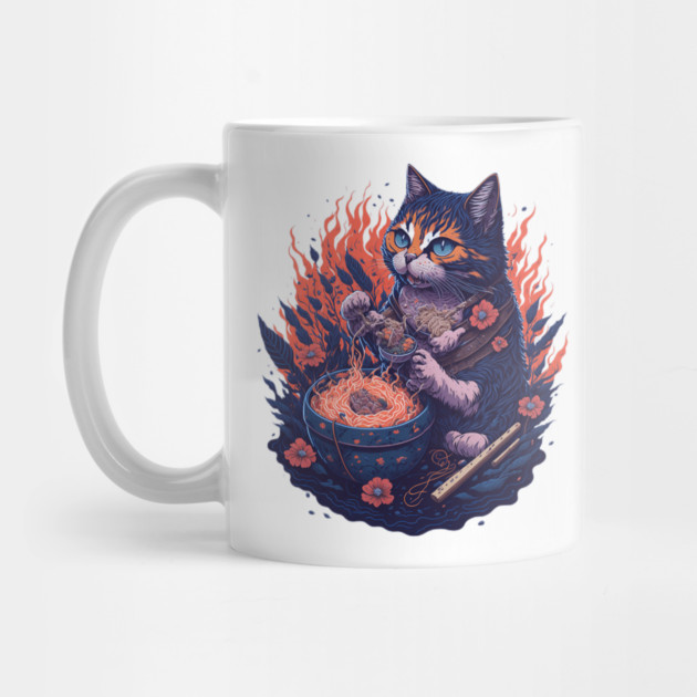 Fantasy cat eating ramen illustration by DrollDrifter
