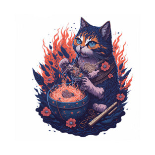Fantasy cat eating ramen illustration T-Shirt