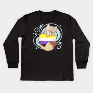 Non Binary-Flag with a Fennec Fox Kids Long Sleeve T-Shirt